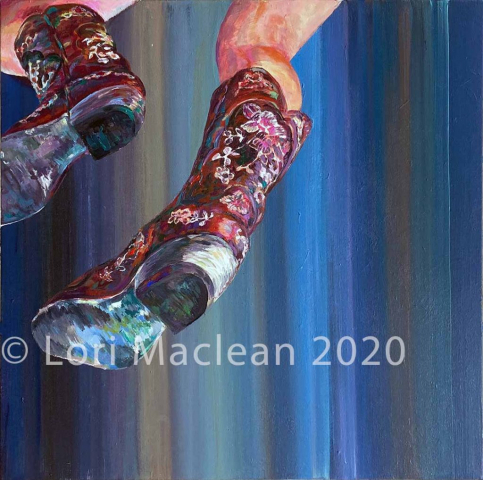Acrylic on Canvas, fine art painting,realism, figurative, abstract, action, modern, cowboy, boots, detailed
